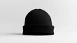 © Johannes - A blank black beanie hat is showcased against a pristine white background for design mockup purposes.