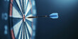© Jaruwan photo - close up of dart flying toward center of target, showcasing precision and focus in competitive game. dartboards vibrant colors enhance intensity of moment