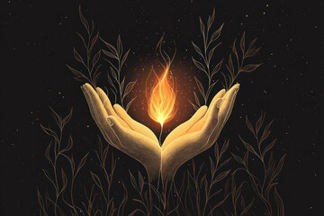 Canvas Print - hands holding flame illustration
