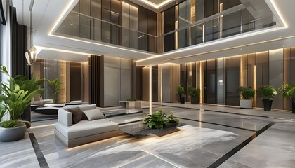 Wall Mural - Contemporary Atrium Space with Sleek Design Elements and Natural Light