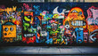 © mai - A graffiti-covered urban wall, showcasing vibrant colors, bold lines, and an edgy, artistic vibe