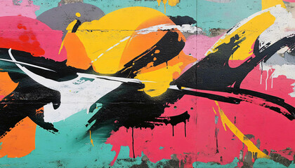 A graffiti-covered urban wall, showcasing vibrant colors, bold lines, and an edgy, artistic vibe