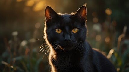 Poster - Black Cat Portrait in Golden Light