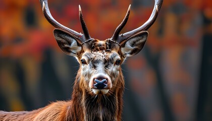 Majestic red deer stag in striking close-up display against pristine background