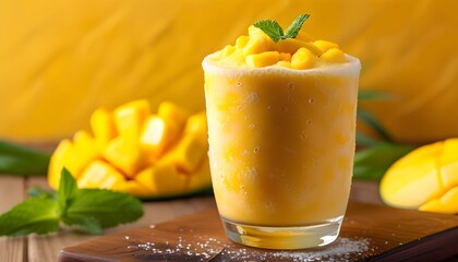 Wall Mural - Refreshing mangonada delight, a vibrant Mexican mango smoothie against a sunny summer backdrop