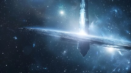 Wall Mural - alien communication crystal hub transmitting radiant beams across starry cosmos futuristic interstel