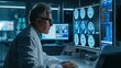 © AlfaSmart - Doctor Analyzing Brain Scans in a Modern Healthcare Facility