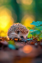 Cute Hedgehog in a Forest Setting at Sunset