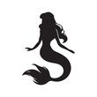 © Never Look Back - Black and white mermaid silhouette, Vector Silhouette of Mermaid