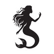 © Never Look Back - Black and white mermaid silhouette, Vector Silhouette of Mermaid