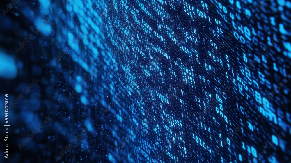 binary code background. blue digital binary data on computer screen ...