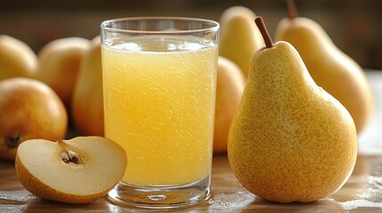 Canvas Print - Fresh Pear Juice with Sliced Pears