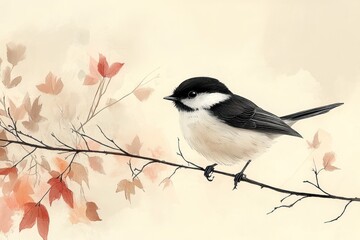 Poster - A Watercolor Illustration of a Chickadee Bird