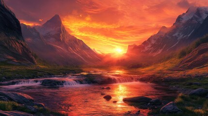 Wall Mural - Serene Landscape with Flowing Rivers and Majestic Mountains