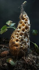 Wall Mural - Close-up of a Potato with Roots and Leaves