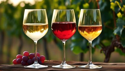 Elegant display of assorted wines in beautifully shaped glasses