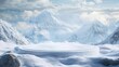 © Johannes - Ice podium background snow winter product platform cold mountain 3D. Podium ice display background cosmetic sky floor blue scene landscape frozen white cool stand pedestal minimal rock glacier nature.