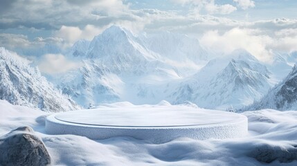 ice podium background snow winter product platform cold mountain 3d. podium ice display background c