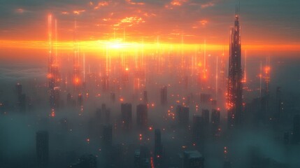 Canvas Print - Futuristic Cityscape at Sunset