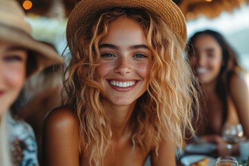 Poster - Smiling Woman with Curly Blonde Hair