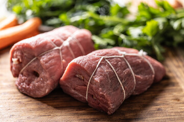 Raw beef sirloin prepared for processing the Czech national dish - Sirloin on cream