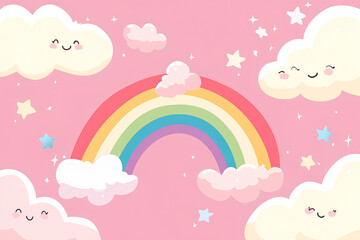 Sticker - cute rainbow and clouds pink background stylish design