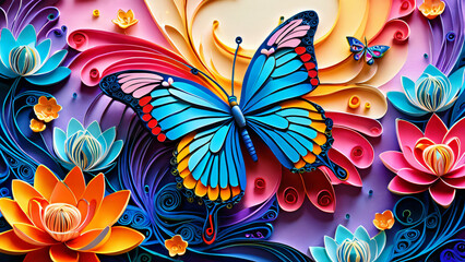 Sticker - abstract background with butterflies