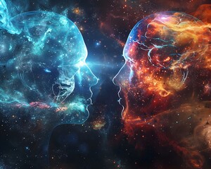 Wall Mural - Interstellar Telepathic Communication Linking Cosmic Travelers Across Galaxies