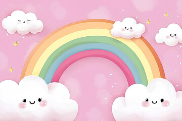 Sticker - cute rainbow and clouds pink background stylish design