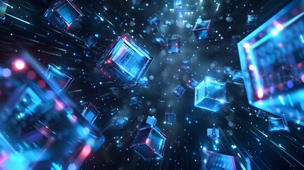 Wall Mural - quantum servers exchanging data in zero gravity futuristic space environment