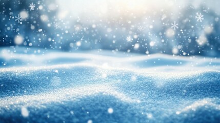 Wall Mural - winter snow background with snow, with beautiful light and snow flakes on the blue sky in the evenin