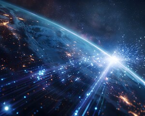 Wall Mural - cosmic quantum communication transcendent beam of light traversing the galactic expanse