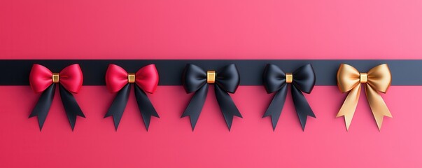 Canvas Print - Festive Bows on Pink and Black Background.