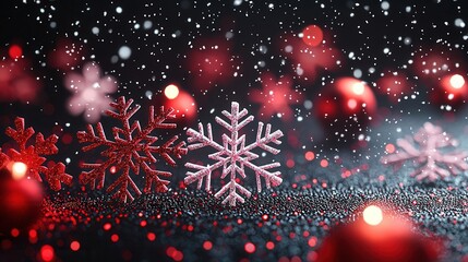 Canvas Print - Red and Silver Snowflakes with Bokeh Lights.