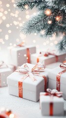 Poster - Christmas Presents Under a Snowy Tree.