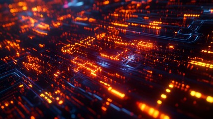 Abstract Electronic Network with Orange Glows - Made with Generative AI