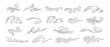 © Ekaterina Mikhailova - Wind air line effect in doodle style. Hand drawn swirl speed waves, air flow, stormy winds and curve smoke. Set of motion of hurricanes, autumn gusts, and summer breezes, vector illustration.