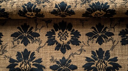 Close-up of a Textured Fabric with Floral Design