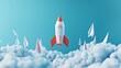 © Johannes - 3D illustration of leadership success business concept rocket paper fly over color background lead rocket stand out of other paper rocket follower