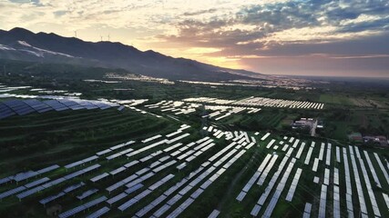 Poster - view of solar power panels on hill