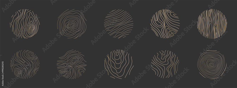 เวกเตอร์ Stock Golden thin line tree ring collection. Elegant gold ...