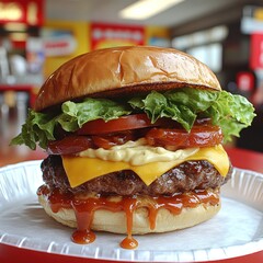 Wall Mural - Juicy Cheeseburger with Toppings