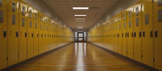 Canvas Print - School Hallway with Yellow Lockers