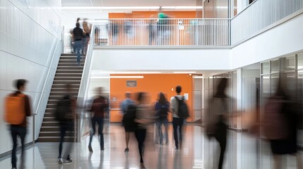 Wall Mural - Blurry Movement in School Hallway