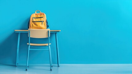 Canvas Print - Yellow Backpack on Desk