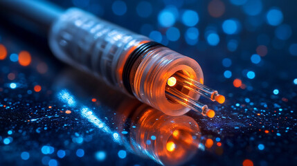 futuristic high-tech submarine fiber optic cable displayed in vibrant detail, symbolizing global connectivity, technological advancements, and the seamless transmission of information across vast ocea