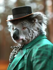 Canvas Print - A koala dressed in a suit and top hat. AI.