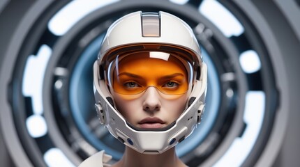 Under the soft glow of advanced technology, a focused astronaut in a sleek helmet showcases strength and readiness, embodying the spirit of exploration beyond Earth