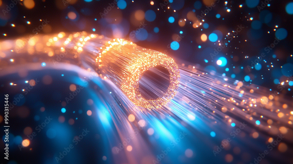 futuristic high-tech submarine fiber optic cable displayed in vibrant ...