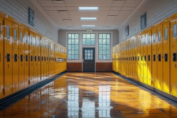 Canvas Print - School Hallway with Lockers